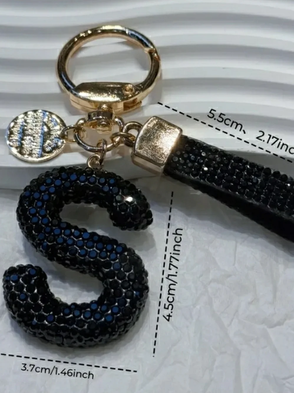 Crystal-Encrusted Black Letter Purse Charm Keychain NWT! (Choose Your Letter) - Picture 9 of 9